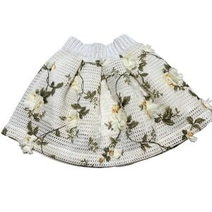 Girls White 3D Floral Mesh Skirt Embroidered Special Occasion Flare Skirt